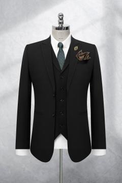 Bộ Suit Đen Trơn Phối Đột Chỉ Viền Modern Fit TGS375